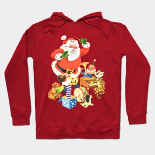 Music of Santa Claus and his friends on Merry Christmas night Retro Vintage Comic Cartoon Hoodie